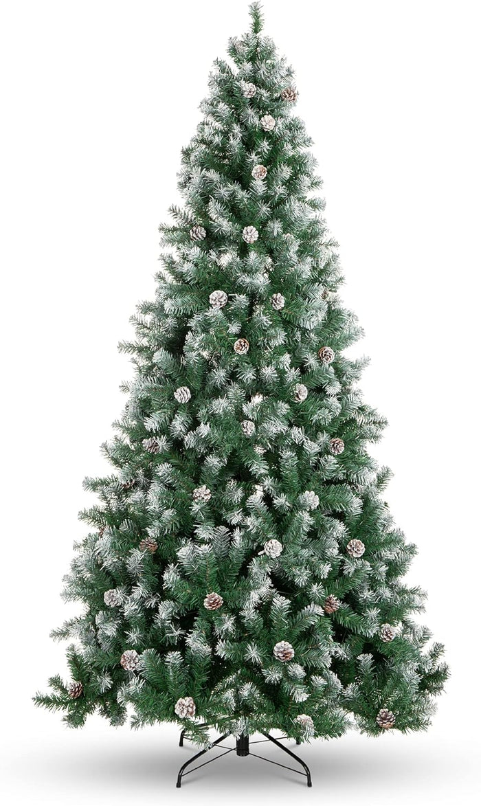 Best Choice Products 6ft Pre-Decorated Holiday Christmas Tree for Home, Office, Party Decoration w/ 1,000 PVC Branch Tips, Partially Flocked Design, Pine Cones, Metal Hinges & Base