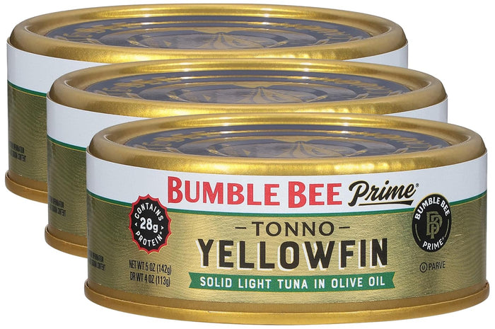 Bumble Bee Prime Solid White Albacore Tuna in Water, 5 oz Easy Open Cans (Pack of 4) - Premium Wild Caught Tuna - 32g Protein per Serving - Non-GMO Project Verified, Gluten Free, Kosher