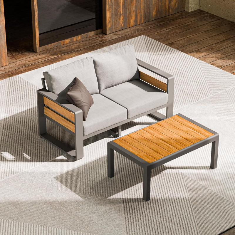 ZANDOR Aluminum Outdoor Patio Furniture Set, 5-Piece Metal Modern Outside Sectional Conversation Lawn Furniture with Coffee Table & Washable Thick Cushions,Seating Sofa for Garden/Backyard/Porch Grey
