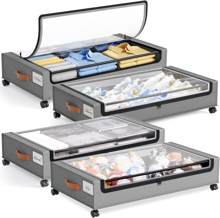 Yecaye Under Bed Storage with Wheels, 2Pack Under Bed Storage Containers, Underbed Shoe Storage Organizer, Rolling Under Bed Metal Drawers for Clothes, Blankets(30.71 x 16.93 x 6.69 in)
