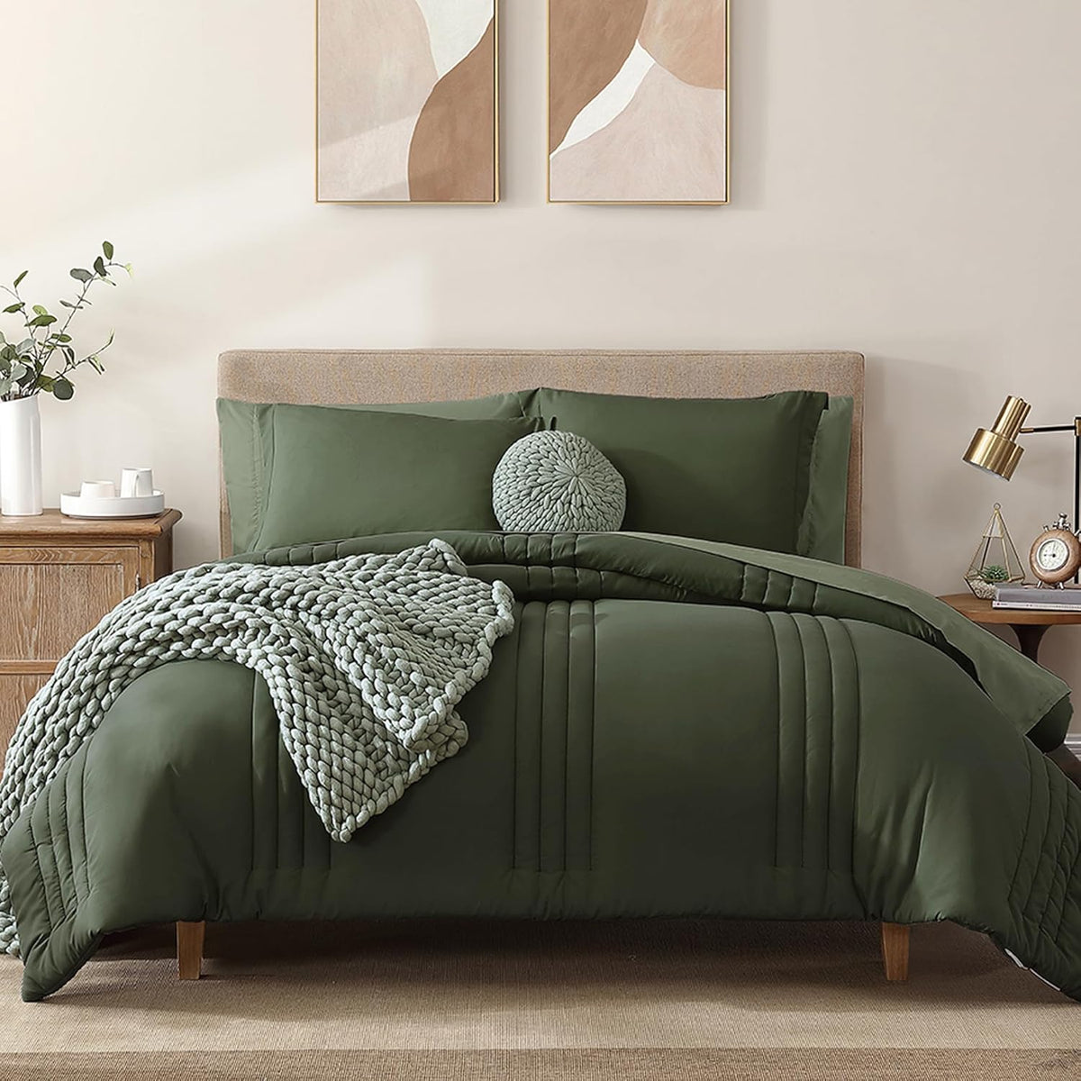 Monbix Queen Comforter Set - 7 Pieces Blue Gray Bed in a Bag Queen Bedding Sets with Comforters, All Seasons Comforter Bed Set with Sheets,Pillowcases & Shams