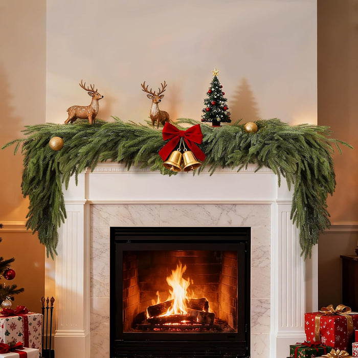 12ft Christmas Norfolk Pine Garland - Real Touch Artificial Greenery Cedar Garland for Xmas Fireplace Mantle Table Window Home Holiday Decoration