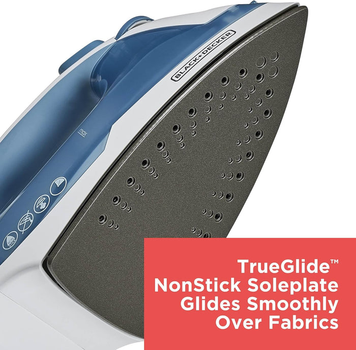 BLACK+DECKER Easy Steam Compact Iron for Clothes, Automatic Shutoff, Nonstick Plate, Light Weight, 1200 Watts