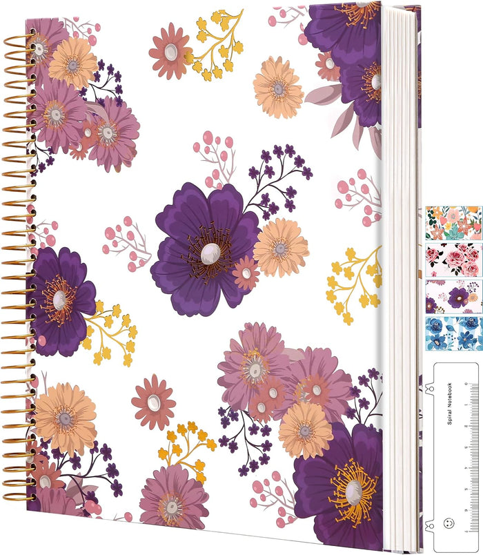 CAGIE Spiral Notebook Journal 8.5 x 11 Hardcover Notebooks College Ruled with Large Pockets Aesthetic Floral Note Book Spiral Bound Notebooks for Work Note Taking Women Writing School, 200 Pages