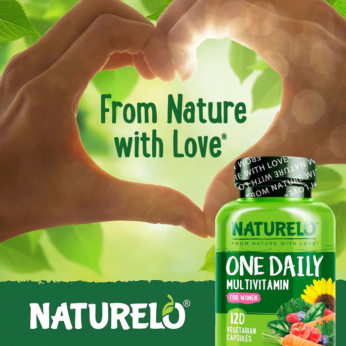 NATURELO One Daily Multivitamin for Women - Energy Support - Whole Food Supplement to Nourish Hair, Skin, Nails - Non-GMO - No Soy - Gluten Free - 120 Capsules - 4 Month Supply