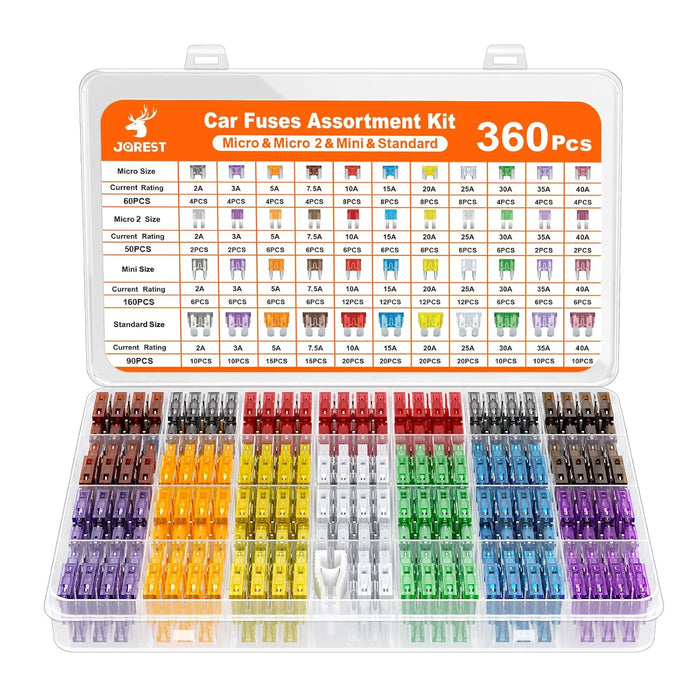 JOREST 300Pcs Car Fuse Assortment Kit, 160 Mini Blade Fuses Automotive + 90 Standard Auto Fuses + 50 Micro + Puller – Replacement for RV Camper Boat Truck (2Amp 3A 5A 7.5A 10A 15A 20A 25A 30A 35A 40A)