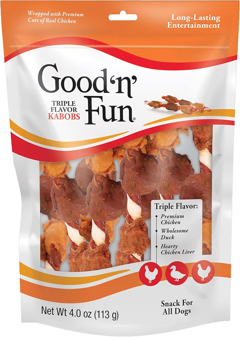 Good ‘n’ Fun Triple Flavor Kabobs Chews for All Dogs, 24 Ounces, Treat Your Dog to Chews Made from Beef Hide, Real Chicken, Pork Hide, Duck and Chicken Liver