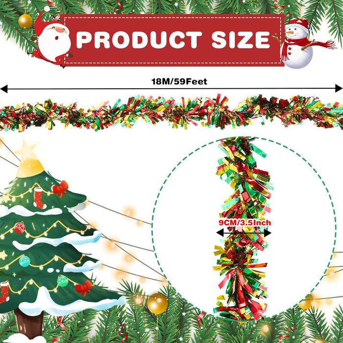 VESPRO 59 Feet Metallic Christmas Tree Garland Glitter Tinsel Twist Hanging for Indoor Outdoor Party Decorations (Red Green Gold)