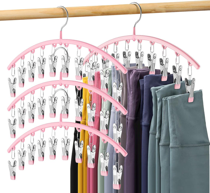 Legging Organizer for Closet, Metal Yoga Pants Hangers 2 Pack w/10 Clips Holds 20 Leggings, Space Saving Hanging Closet Organizer w/Rubber Coated Closet Organizers and Storage, Black