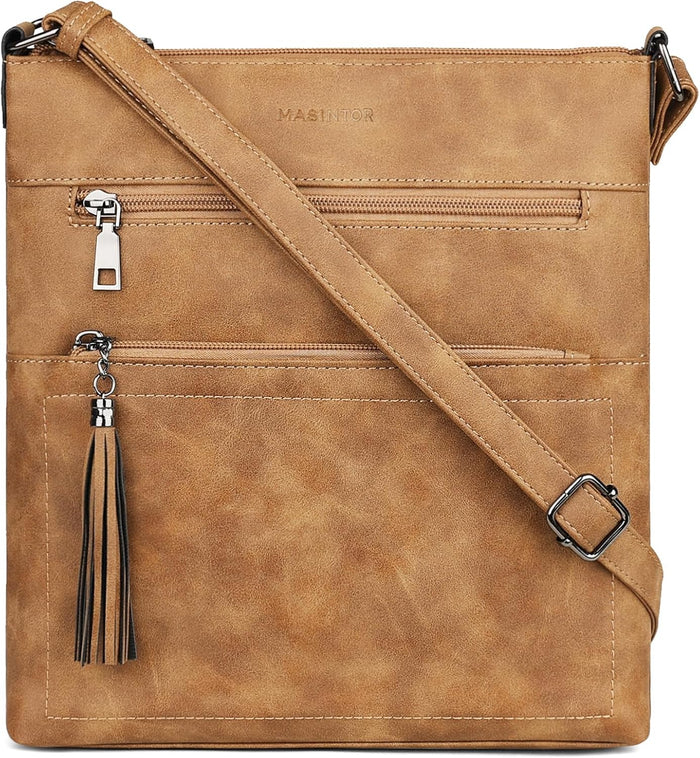 MASINTOR Crossbody Purses for Women, Multi Pocket Casual Crossbody Bag, Adjustable Strap Shoulder Bag with Tassel