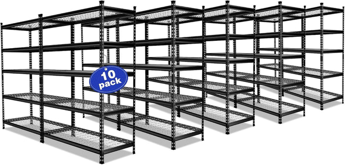WORKPRO 5-Tier Metal Storage Shelving Unit, 48”W x 24”D x 72”H, Adjustable Storage Rack Heavy Duty Shelf, 4000 lbs Load Capacity (Total), for Garage, Kitchen, Bathroom, Warehouse, Black/Sliver