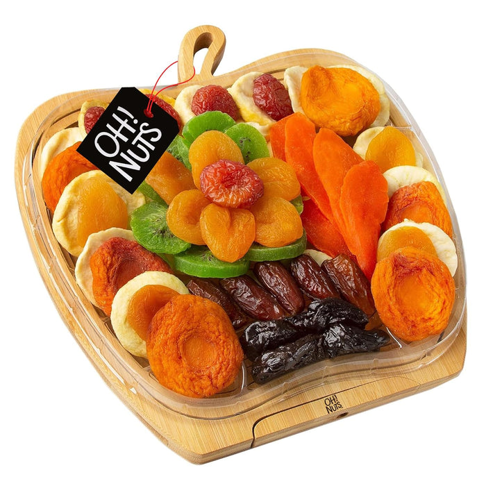Oh! Nuts Dried Fruit Gift Basket - Gourmet Gift Baskets - Holiday Healthy Assortment Dried Fruits Gift Box - Crafted in the USA - Wooden Heart Shape Gift Tray - (Ruby Heart)