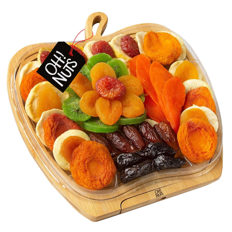 Oh! Nuts Dried Fruit Gift Basket - Gourmet Gift Baskets - Holiday Healthy Assortment Dried Fruits Gift Box - Crafted in the USA - Wooden Heart Shape Gift Tray - (Ruby Heart)