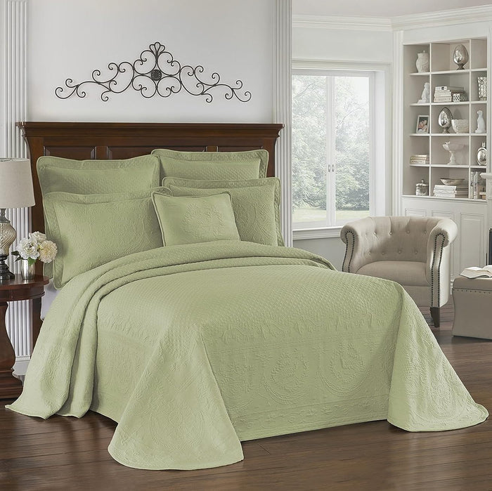 King Charles Modern Farmhouse Floral Matelasse Bedspread, 100% Cotton Breathable Bedding, King/CalKing, Sage