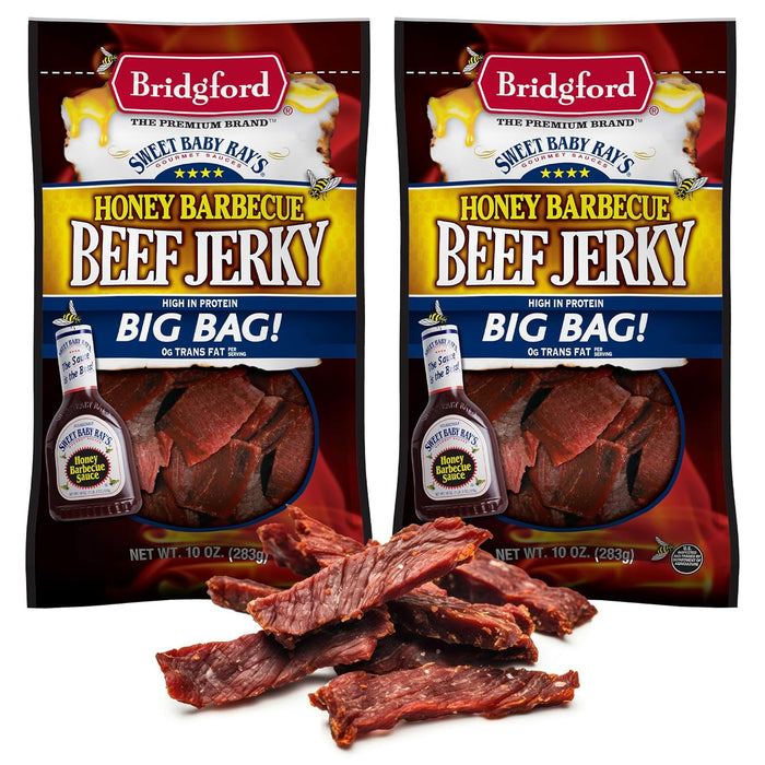 Bridgford Sweet Baby Ray’s Beef Jerky Original 10 oz Pack of 3 - High Protein Healthy Snacks for Your Dietary Preferences - Ready-to-Eat Beef Jerky for On-the-Go Snacking and Busy Lifestyles