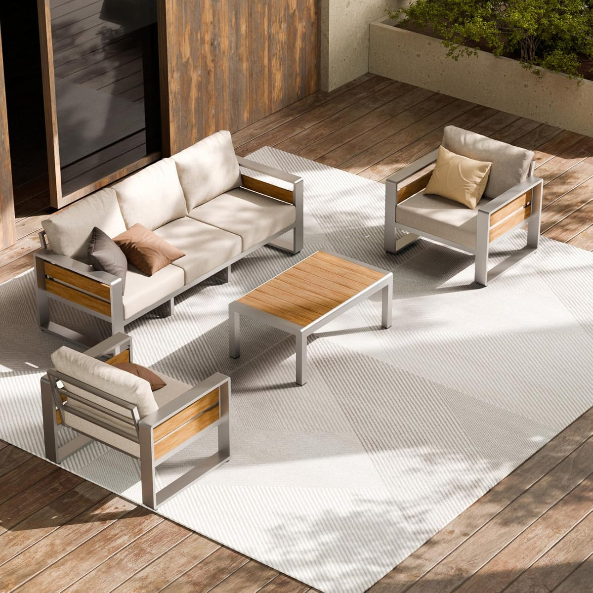 ZANDOR Aluminum Outdoor Patio Furniture Set, 5-Piece Metal Modern Outside Sectional Conversation Lawn Furniture with Coffee Table & Washable Thick Cushions,Seating Sofa for Garden/Backyard/Porch Grey