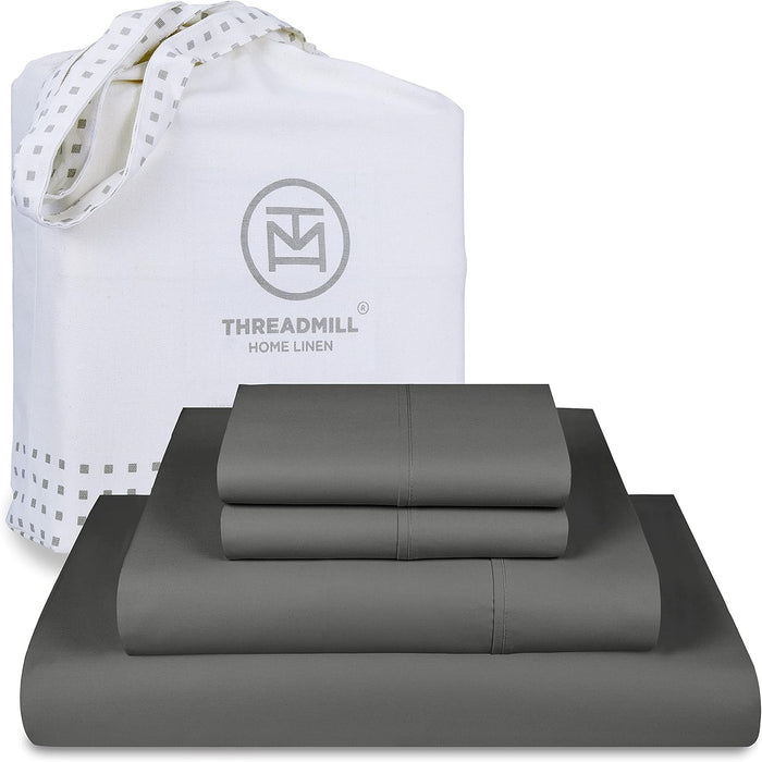 Threadmill Luxury 800 Thread Count Full Size 100% Cotton Sheets - Dark Grey Sateen Weave Bed-Sheets, Better Than Egyptian Cotton, 4 Pc Solid Bedding Set, Fits 16" Deep Pocket