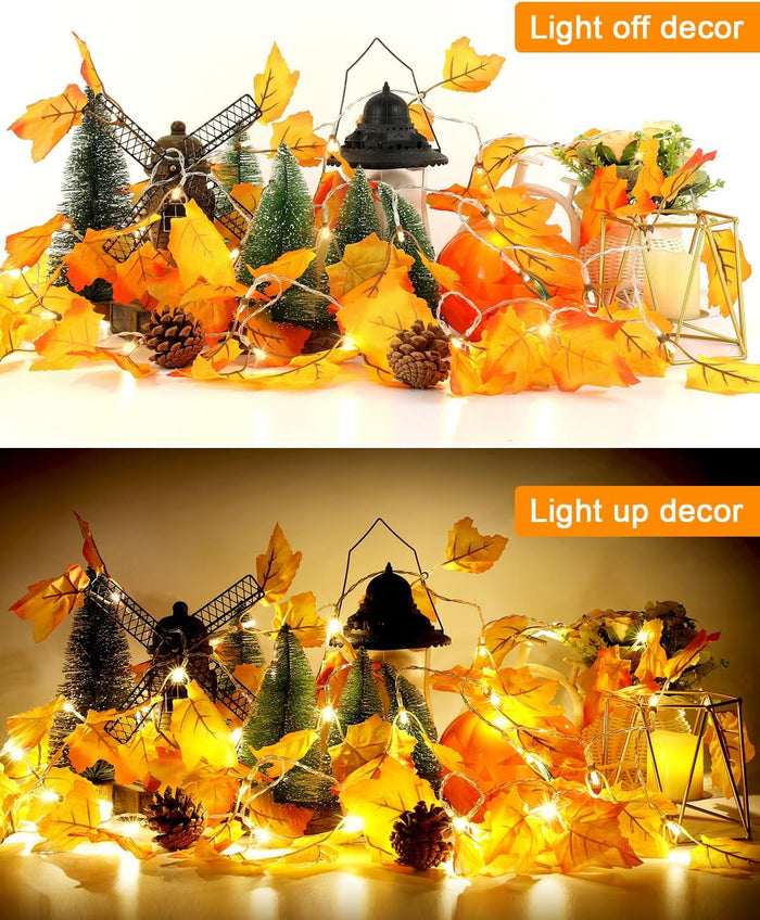 Fall Decor [2 Pack] Lighted Fall Garland, Total 16.4ft 40 LED Thanksgiving Decorations Halloween String Lights, Friendsgiving Gift Thanksgiving Decor for Home Holiday Autumn Garland Indoor