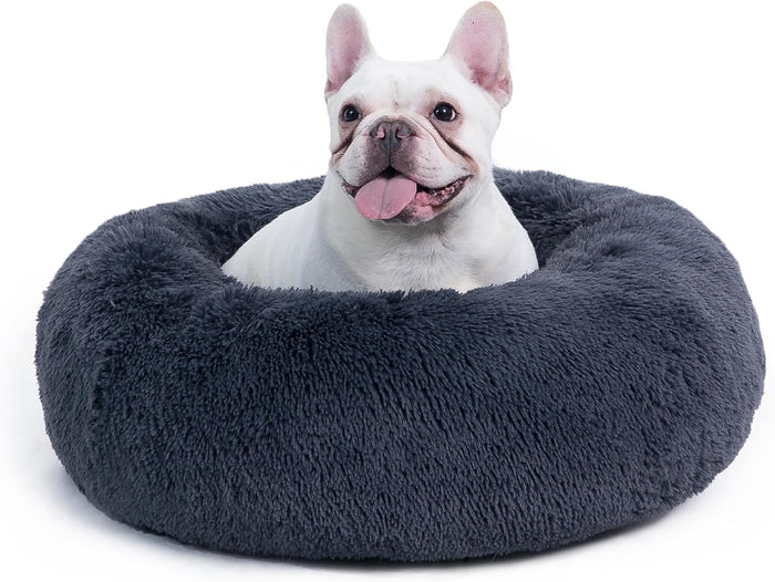 Bedsure Calming Dog Bed for Small Dogs - Donut Washable Small Puppy Bed, 23 inches Anti-Slip Round Fluffy Plush Faux Fur Large Cat Bed, Fits up to 25 lbs Pets, Camel