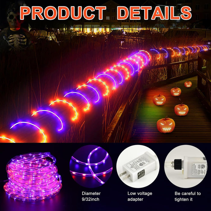 Halloween Rope Lights Outdoor, 33Ft 400 LED Orange and Purple String Lights, Waterproof Tube Lights Plug in 8 Modes Halloween Tree Garden Fence Yard Party Outdoor Decorations