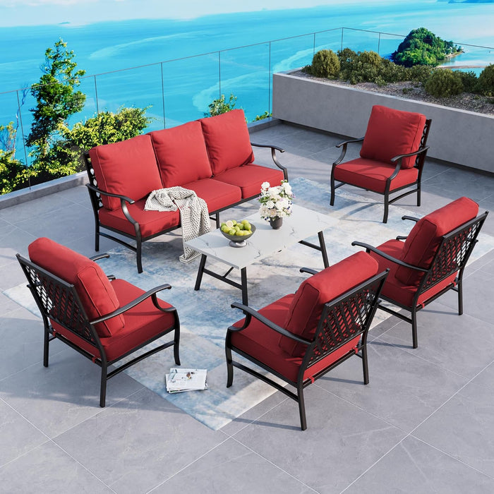7 Piece Outdoor Patio Furniture Sets Metal Modern Outoor Patio Conversation Set with 5.75" Extra Thick Cushion for Deck Backyard