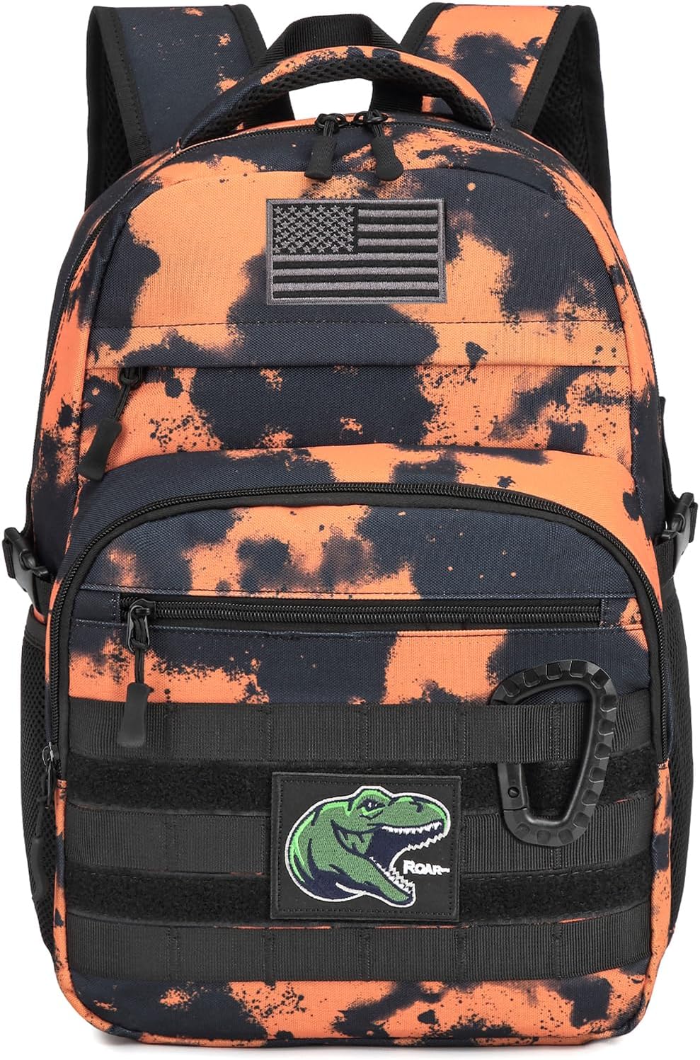 Kids Tactical Backpack Army Molle Bookbag Military Boys Backpack for School, Outdoor, Camping (Includes 2 Patches+1Carabiner), Black Camo