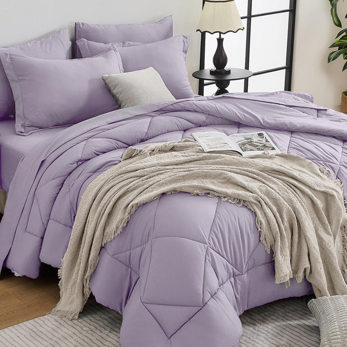 HEVUMYI 7 Pieces Queen Comforter Set, All Season Reversible Bed in a Bag Queen, Ultra Soft Queen Bedding Set with Grey Comforter, Flat Sheet, Fitted Sheet, Pillowcases, Pillow Shams, Dark Grey