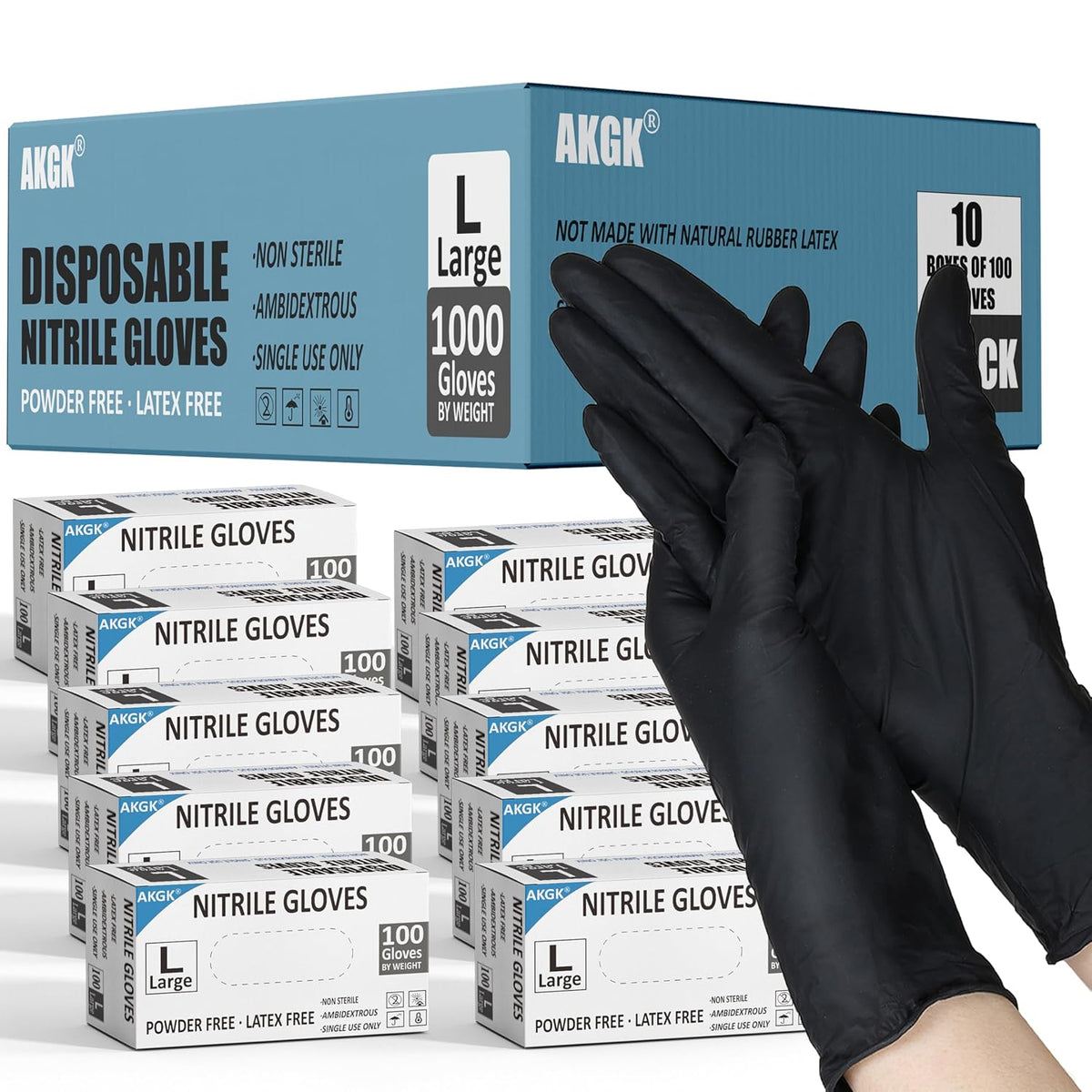 akgk Nitrile Gloves, 100 Pcs Disposable Black Nitrile Gloves Small, Cleaning Gloves for Cooking, Household & More, Powder-Free, Latex-Free
