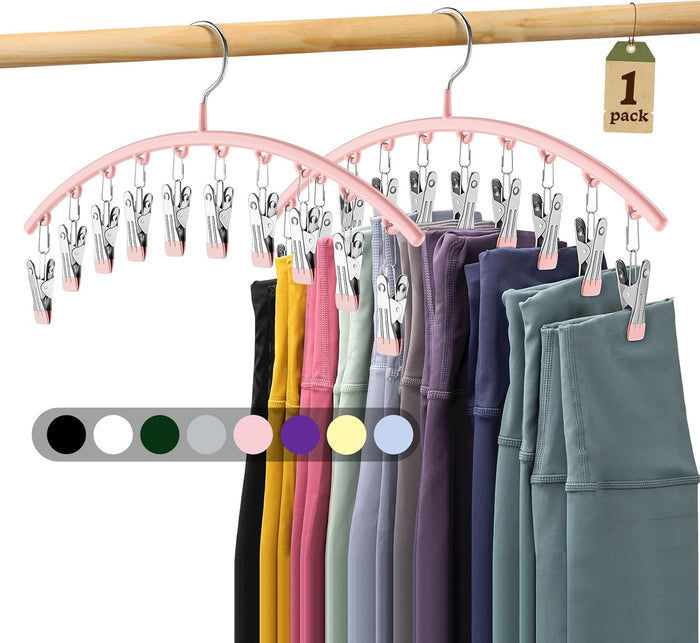 Legging Organizer for Closet, Metal Yoga Pants Hangers 2 Pack w/10 Clips Holds 20 Leggings, Space Saving Hanging Closet Organizer w/Rubber Coated Closet Organizers and Storage, Black