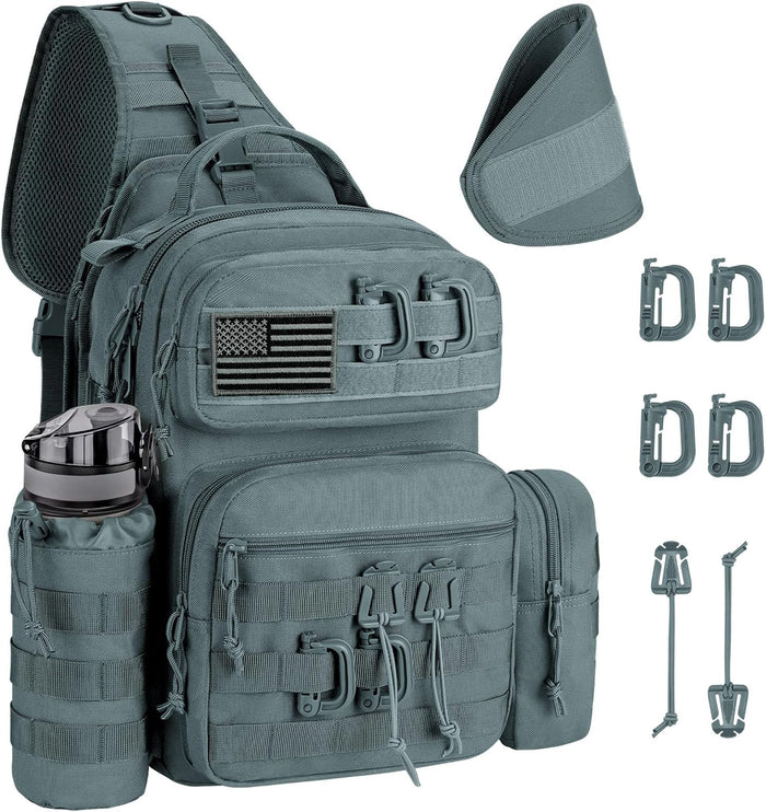 CVLIFE Tactical Sling Bag Backpack for Men Military Shoulder Sling Bag Molle Army Assault Detachable Tactical Bag with Bottle Holder Concealed Carry Daily Day Pack Work Bag for EDC Hiking, Black