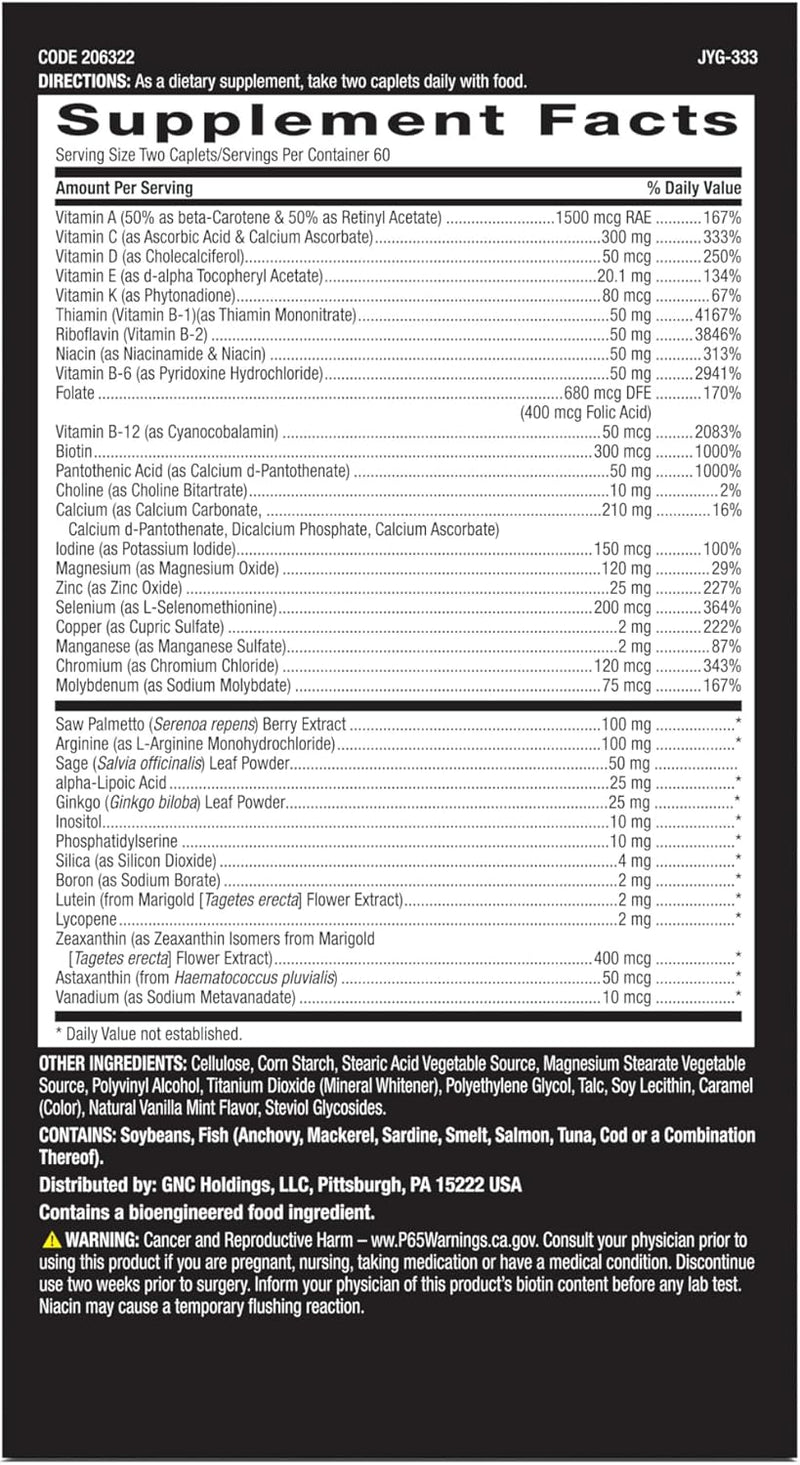 GNC Mega Men 50 Plus Multivitamin Caplets, Clinically Proven, Heart & Prostate Health, B Vitamins, Saw Palmetto, Memory, Vitamin D-3, 120 count