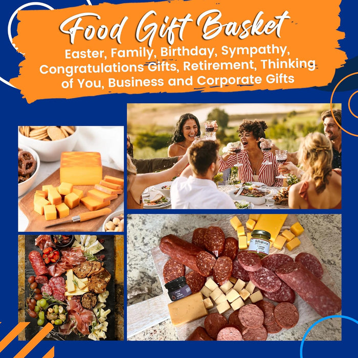 Deluxe Charcuterie Food Items, Meat and Cheese Gift Basket with Salami, Summer Sausage, Charcuterie Board Food Gifts for Men - Father's Day, Mother's Day, Easter, House Warming, Care Package, Thanksgiving, and Christmas Gifts (10-item Bundle)