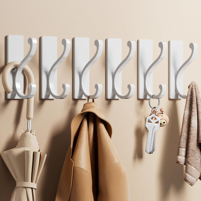 6 Pack Self Adhesive Coat Hooks - Gold Wall Hooks Wall Mount for Clothes, Towel, Robes, Keys, Purse, Backpack, Heavy Duty Hooks for Door Kitchen Bathroom Shower Rental Houses, Hold 13lbs.