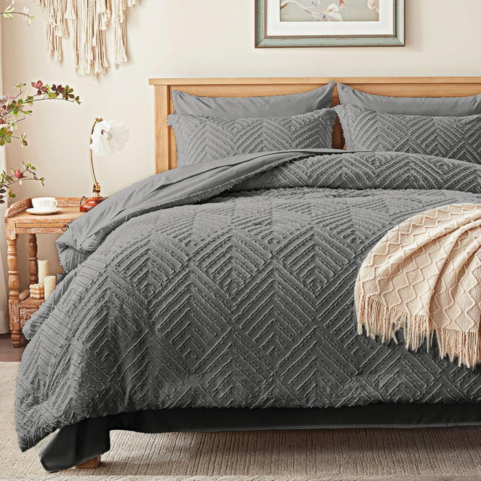 Zzlpp Full Comforter Set 7 Pieces, Beige Tufted Bed in a Bag with Comforter and Sheets, All Season Boho Bedding Sets with 1 Comforter, 2 Pillow Shams, 2 Pillowcases, 1 Flat Sheet, 1 Fitted Sheet