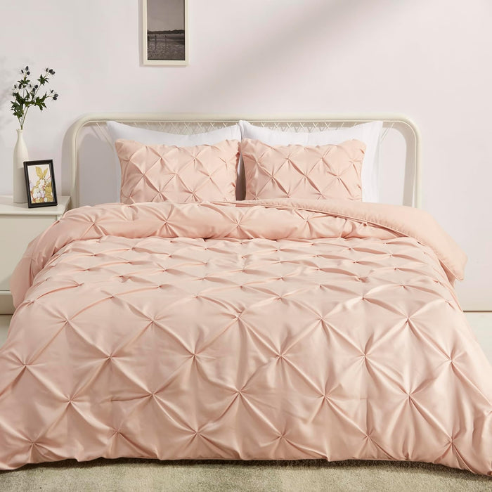 Amazon Basics Soft, Warm Down Alternative Queen Size Comforter Set, All-Season 3-Piece Bedding with Breathable Microfiber, Pinch Pleat Design, Full/Queen, Navy Blue