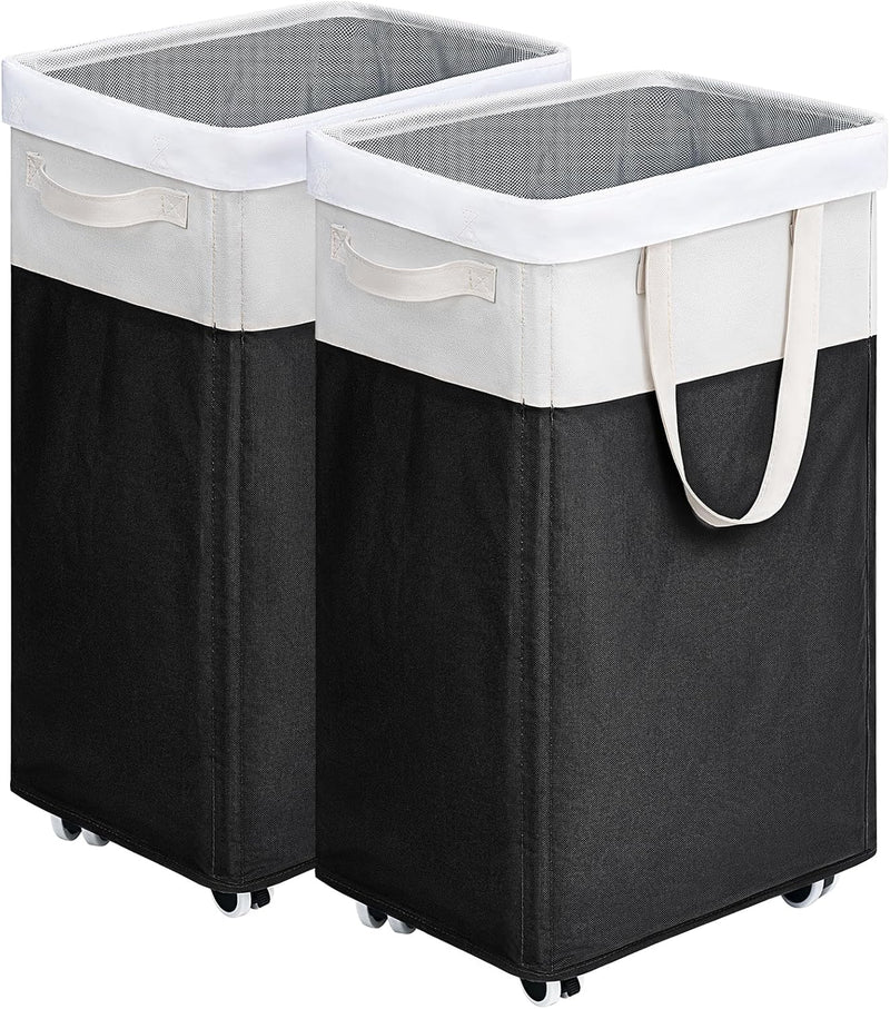 Goodpick Pink Laundry Baskets with Wheels 2-Pack, 75L Rolling Laundry Basket with Removable Wash Bags, Large Laundry Hamper for Corner Dorm, Collapsible Laundry Basket on Wheels