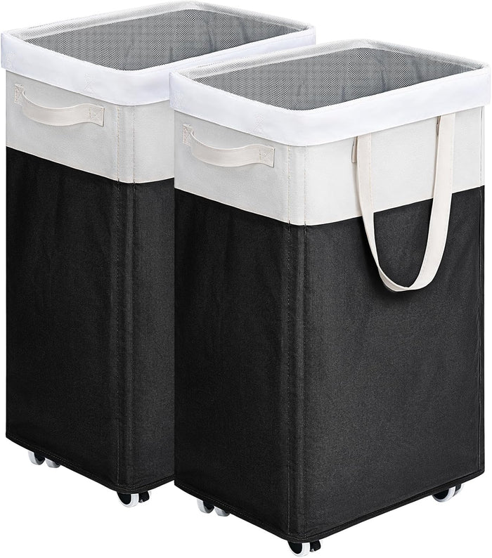 Goodpick Pink Laundry Baskets with Wheels 2-Pack, 75L Rolling Laundry Basket with Removable Wash Bags, Large Laundry Hamper for Corner Dorm, Collapsible Laundry Basket on Wheels