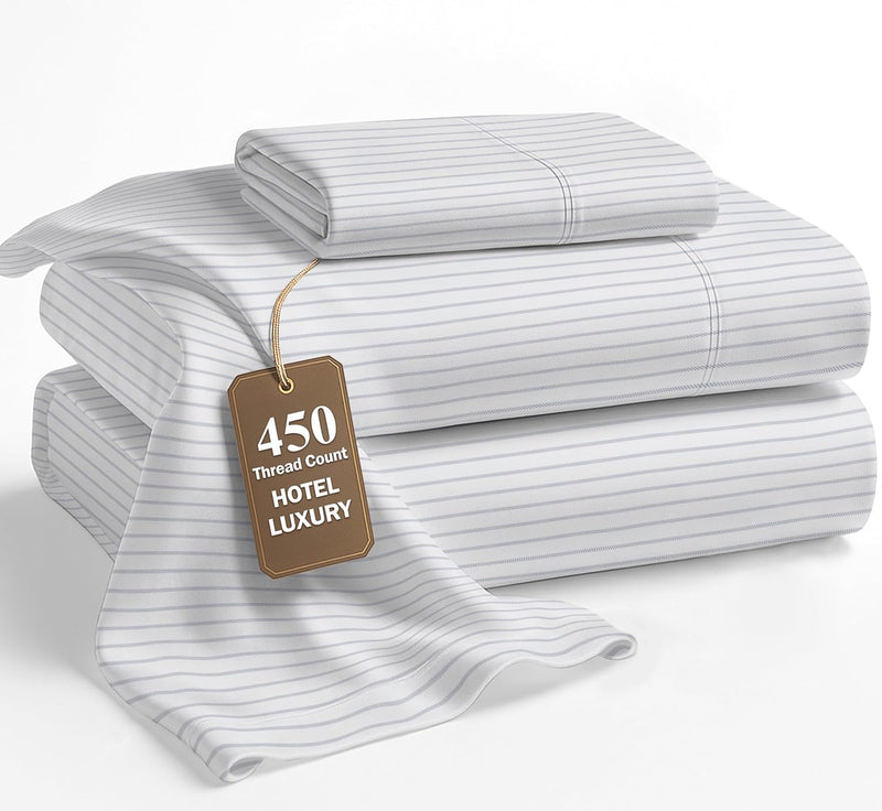 LANE LINEN Twin XL Sheet Sets – 450 Thread Count 100% Cotton Sheets, Cooling Sateen Weave, 15” Deep Pocket Fully Elasticized Fitted Sheet, Premium Dorm Room Bedding, White