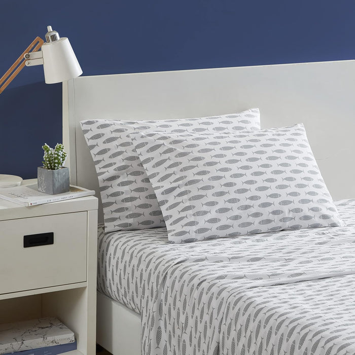 Nautica - Twin Size Sheet Set, Crisp & Tailored Cooling Sheets with a Smooth Cotton Percale Lightweight Feel - Bed Sheets with Matching Pillowcase & Fitted Sheet (Whale Stripe Blue)