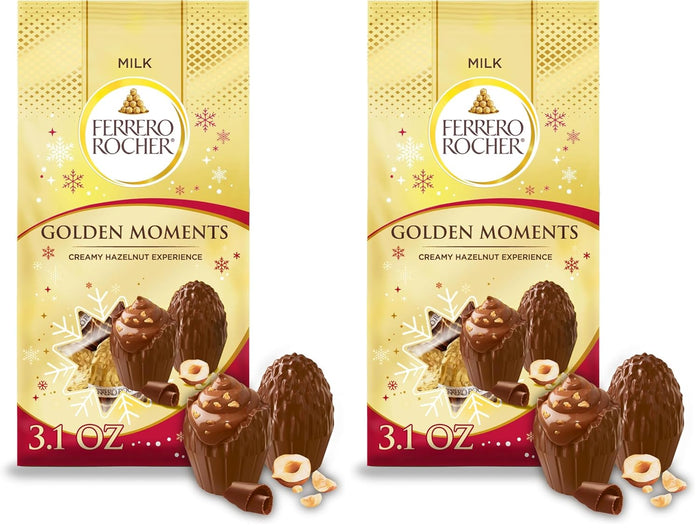 Ferrero Rocher Golden Moments, Premium Milk Chocolate Hazelnut, Individually Wrapped Holiday Chocolate, 3.1 oz bag