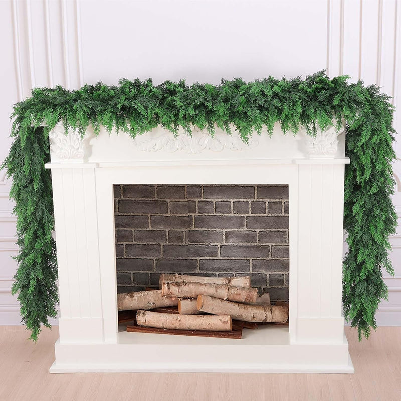 9 Ft Artificial Cedar Garlands, Faux Cypress Garland, Realistic Christmas Real Touch Greenery Pine Garland for Table, Mantle, Wall, Indoor, Outdoor Christmas Decorations (1, 9 FT)