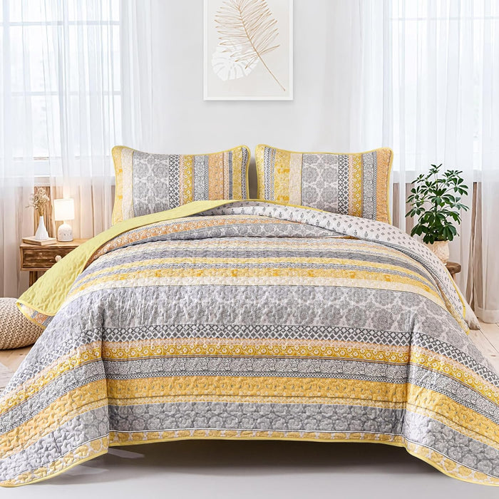 WONGS BEDDING Boho Quilt Set King Size, Navy Blue Bohemian 3 Pieces Quilt Sets, Lightweight Microfiber Bedspread Coverlet Bedding Set for All Season (104"x90")