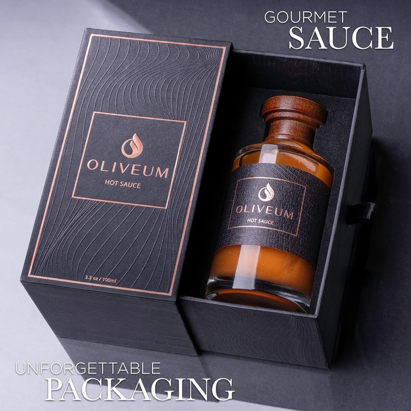 Oliveum Hot Sauce - Gourmet Medium Spice Organic Habanero Peppers. Unique Spicy Salsa Flavor For BBQ, Mexican, Asian, Steak, Chili, Tacos, Buffalo, Wings, Pizza. Experience Fancy Luxury Craft Hand Made Small Batch Best and Hottest Gift Idea For Men in a B
