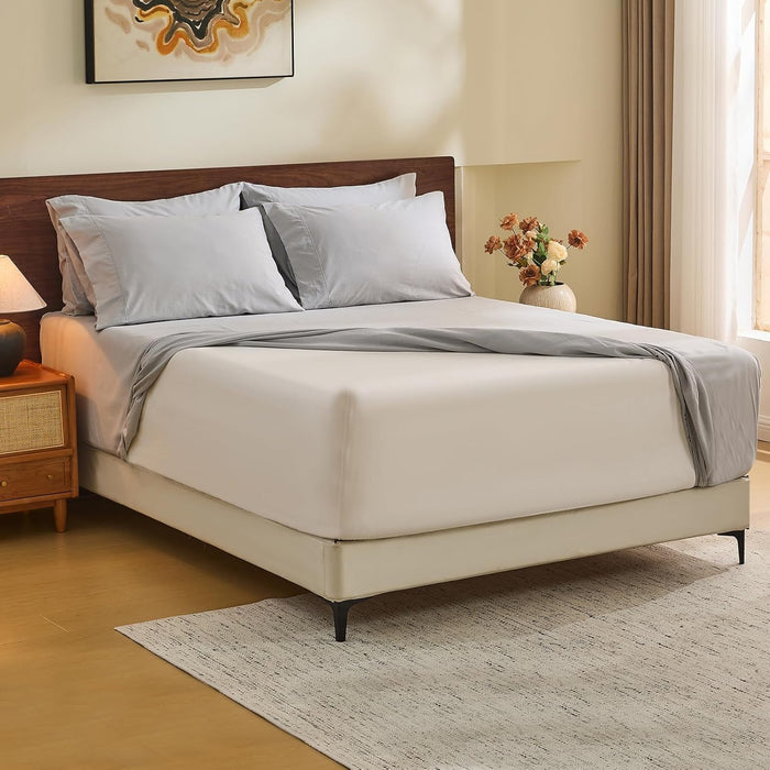 MEISHANG 100% French Pure Linen Sheets King Size - Bed Sheets 4 Piece Sets, Soft Durable Flax Linen, Anti-Tear Breathable Oeko-Tex Certified with 16" Deep Pocket (Linen)