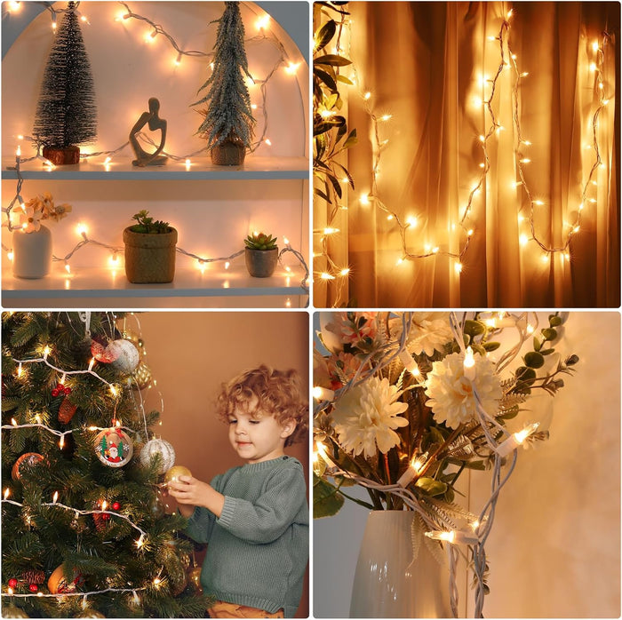 Christmas Lights 100 Count Clear White Wire UL Certified Connectable Warm White String Lights for Christmas Tree,Garland,Home,Patio, Wedding,Party,Festival Decor