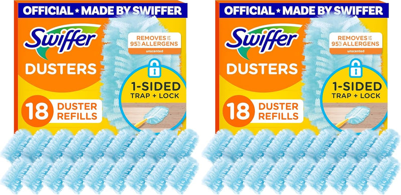 Swiffer Dusters Refill for Cleaning, Made by SWIFFER, Feather & Microfiber Duster Disposable Alternative, for Dusting Furniture, Blinds, Ceiling Fans, Walls, Helps Remove Allergens, Unscented, 18ct