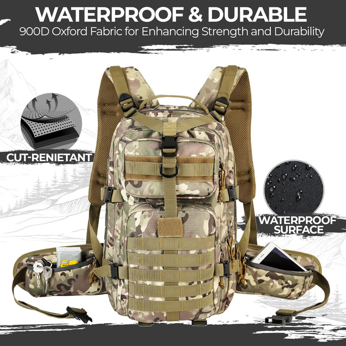 Outdoor Tactical Backpack Military for Men - Army Style MOLLE Survival Rucksack - 3 Day Assault Pack for Travel Hiking Hunting Camping Gym Camouflage Tan