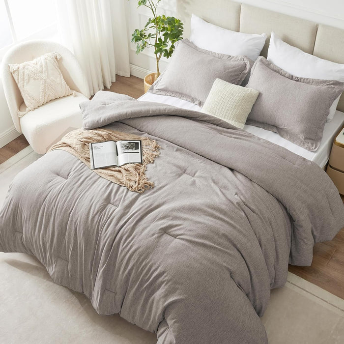 CozyLux Queen Comforter Set - 3 Pieces Light Grey Soft Luxury Cationic Dyeing Queen Comforter for All Season, Light Gray Breathable Lightweight Fluffy Bedding Sets with 1 Comforter and 2 Pillow Shams