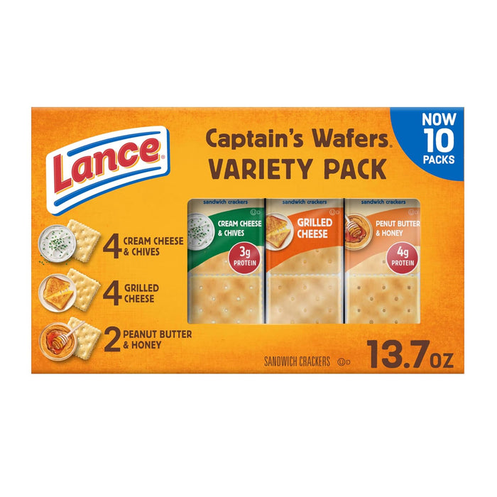 Lance Sandwich Crackers, Variety Pack, 3 Flavors, 20 Individually Wrapped Packs, 6 Sandwiches Each