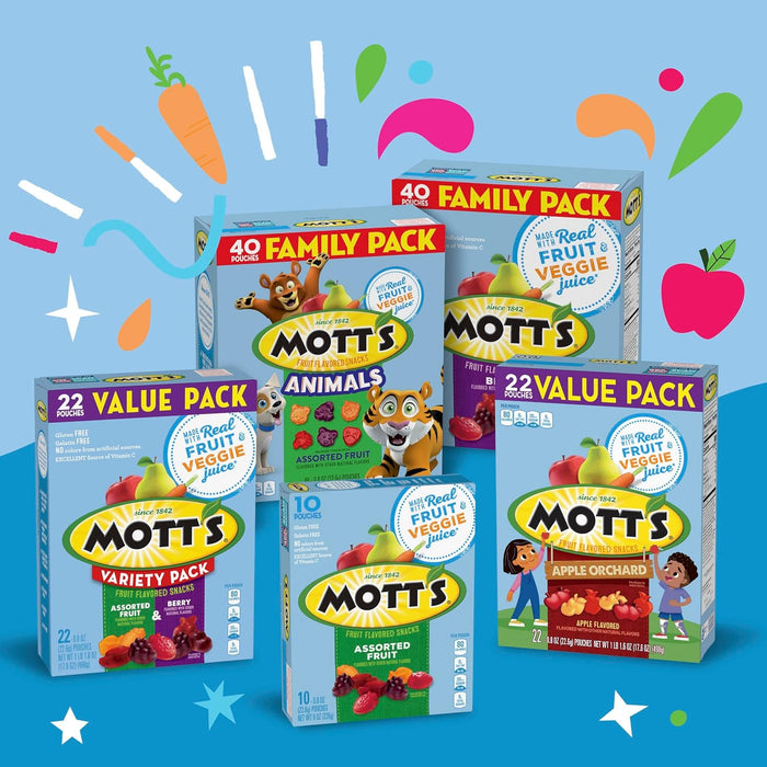 Mott's Fruit Flavored Snacks, Assorted Fruit, Gluten Free Snack, Stocking Stuffers, Family Pack, 40 Ct, 32 oz